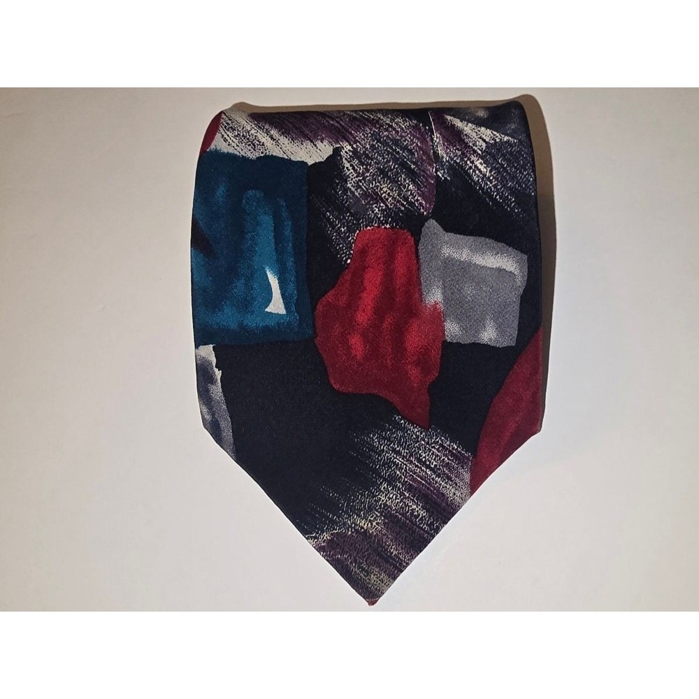 Pierre Cardin Mens Silk Tie Abstract Geometric Navy Burgundy Teal Modern Art